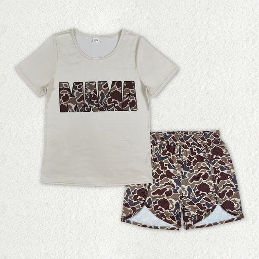 GSSO2286 Adult Women Mama's Boy Tops Summer Camouflage Shorts Sets  D 3.31