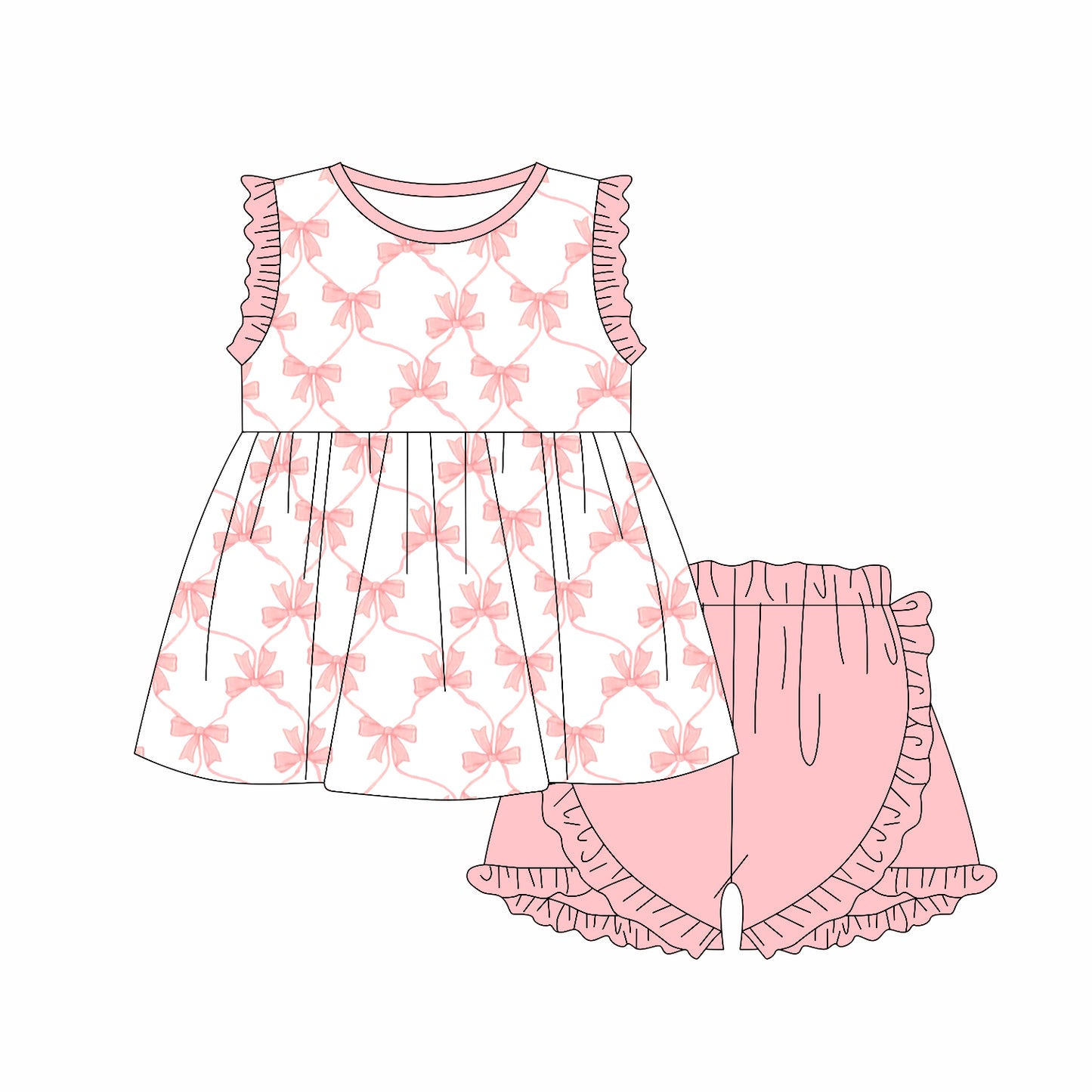 presale GSSO2301  Baby Girls Pink Bows Tunic Ruffle Shorts Clothes Sets  D 3.5