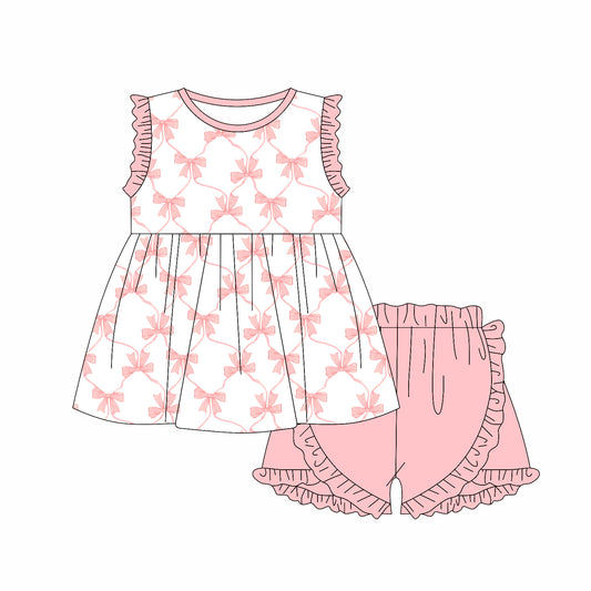 presale GSSO2301  Baby Girls Pink Bows Tunic Ruffle Shorts Clothes Sets  D 3.5