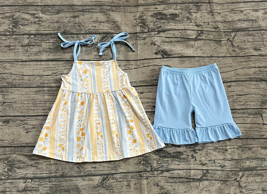 presale GSSO2302 Floral yellow striped suspenders blue shorts suit  D 4.21