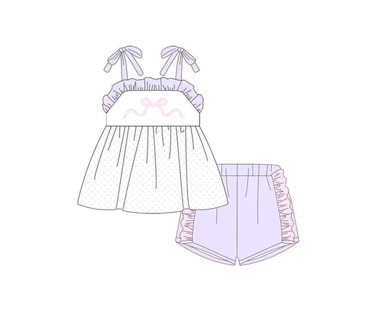 presale GSSO2303 Baby Girls Pink Coquette Straps Tunic Ruffle Shorts Clothes Sets  D 3.5