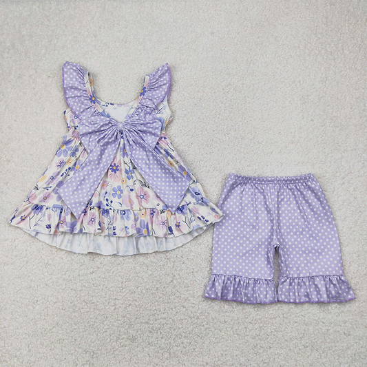 GSSO2306  Baby Girls Light Blue Flowers Tunic Ruffle Shorts Clothes Sets D 4.8