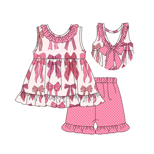 presale GSSO2307  Baby Girls Pink Coquette Bow Tunic Ruffle Shorts Clothes Sets D 3.5