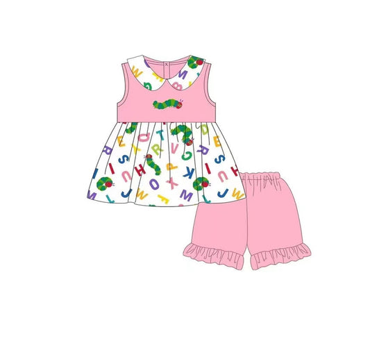 presale GSSO2313 Baby Girls Caterpillar Tunic Tops Ruffle Shorts Clothes Sets  D 3.5