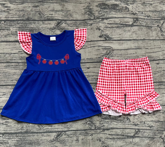 presale GSSO2314   Apple Red Plaid Lace Blue Fly Sleeve Shorts Set D 5.14