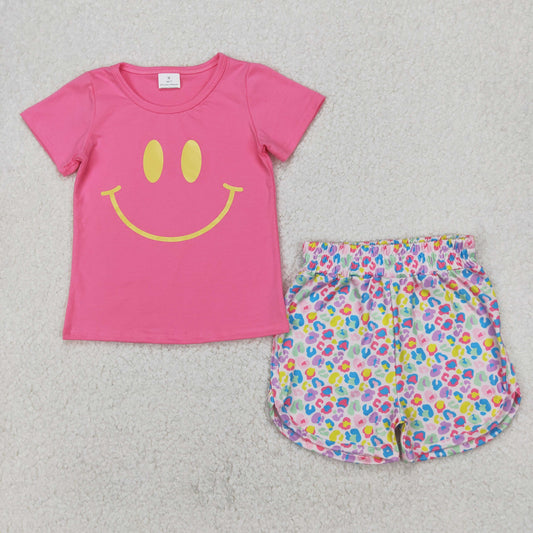 GSSO2387 Baby Girls Pink Smile Top Colorful Leopard Short Set  D 3.31