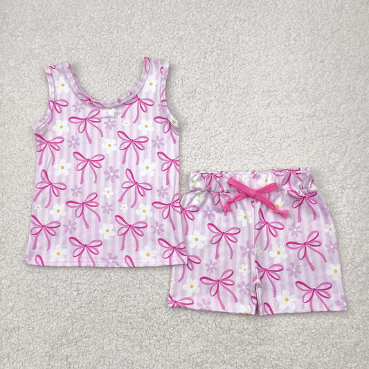 GSSO2479  Baby Girls Sleeveless Pink Bows Flowers Top Short Set D 4.19