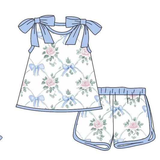 presale GSSO2482 Baby Girls Strap Bows Floral Tunic Short Set  D 3.19