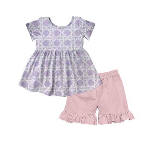 presale GSSO2529  Purple and white pattern short-sleeved pink shorts set D 3.29