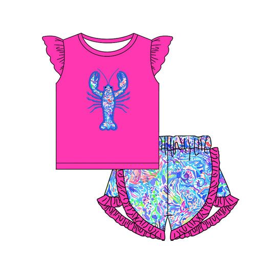 presale GSSO2534 Seaweed pattern crayfish rose red flying sleeve shorts suit  D 3.29