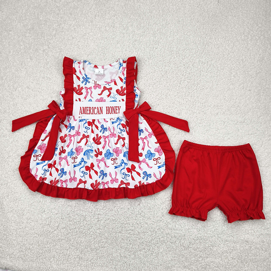 GSSO2538 Letter National Day bow pattern red lace bow set  D 4.19