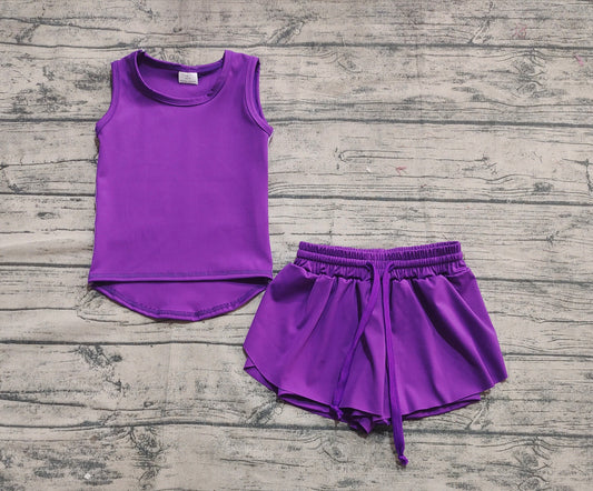 presale GSSO2573  Baby Girls Purple Sleeveless Top Skort Yoga Set  D 5.6