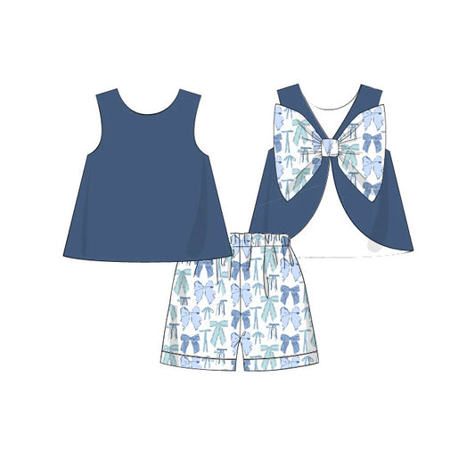presale GSSO2632 Teal Bow Pattern Solid Sleeveless Shorts Set  D 5.7