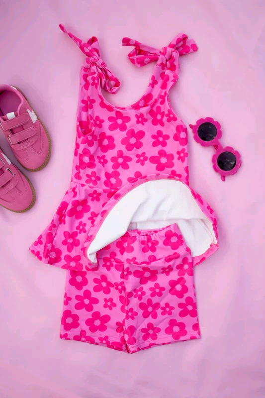 presale GSSO2635  Pink floral tunic shorts kids girls summer outfits D 5.16
