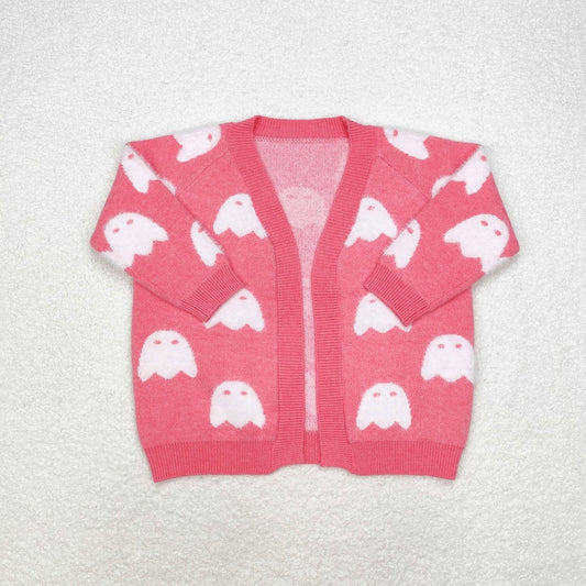 GT0650 Halloween Ghost Rose Red Long Sleeve Cardigan Sweater