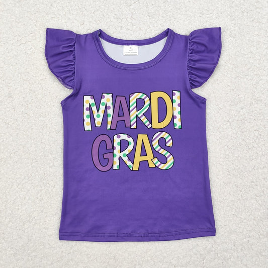 GT0814  Purple flying sleeves top with letters