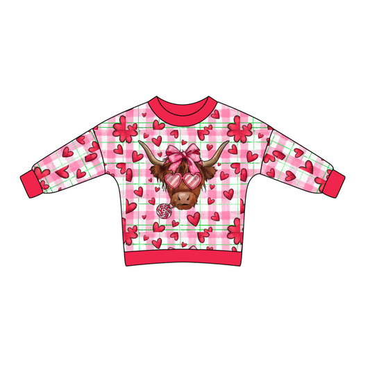 preorder GT0853  Valentine's Day glasses bull head love heart pink plaid long-sleeved top  2024 10.14