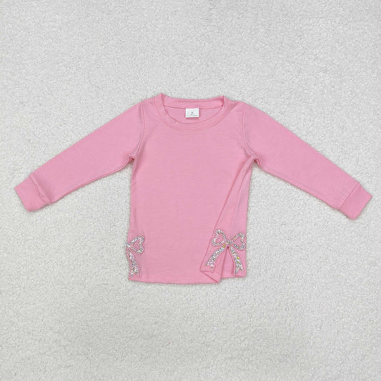 GT0872  Pink long-sleeved top with floral and bow pattern