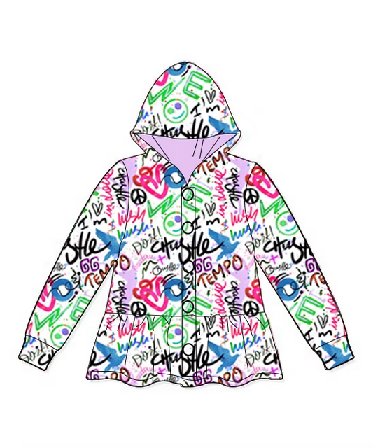 preorder GT0892  Graffiti Button Hooded Long Sleeve Top 2024 11.7
