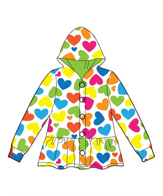preorder GT0893 Colorful Heart White and Green Button Hooded Long Sleeve Top  2024 11.7
