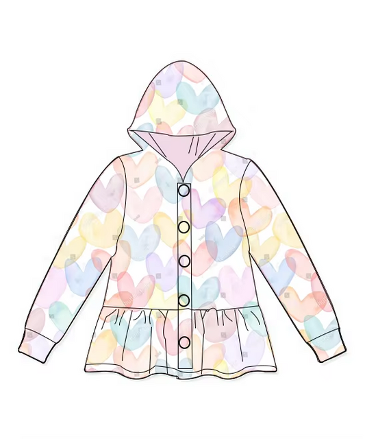 preorder GT0896 Colorful Heart White Button Hooded Long Sleeve Top  2024 11.7