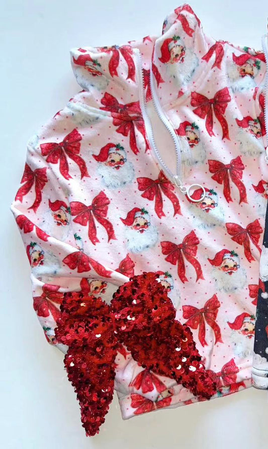 presale GT0974  Baby Girls Pink Long Sleeves Santa Bows Zipper Jacket Top   D 3.19