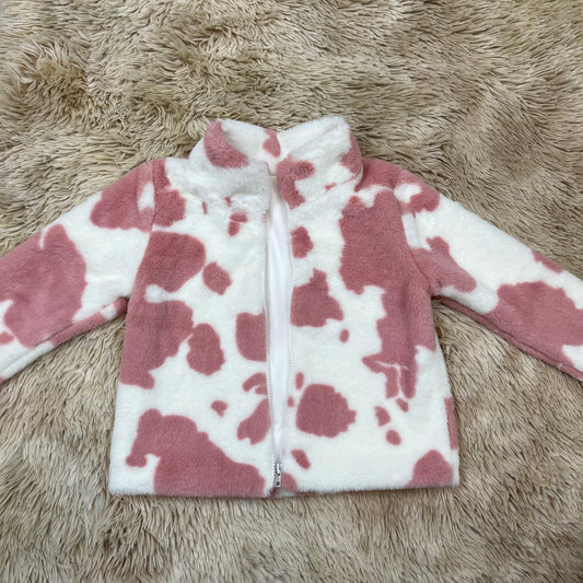 presale GT1027 Baby Girls Long Sleeves Pink Cow Print Zipper Cardigans Jackets Top  D 5.8