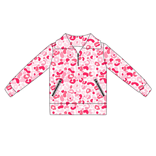 presale GT1071  Baby Girls Long Sleeves Hot Pink Leopard Pockets Zipper Yoga Jackets D 5.30