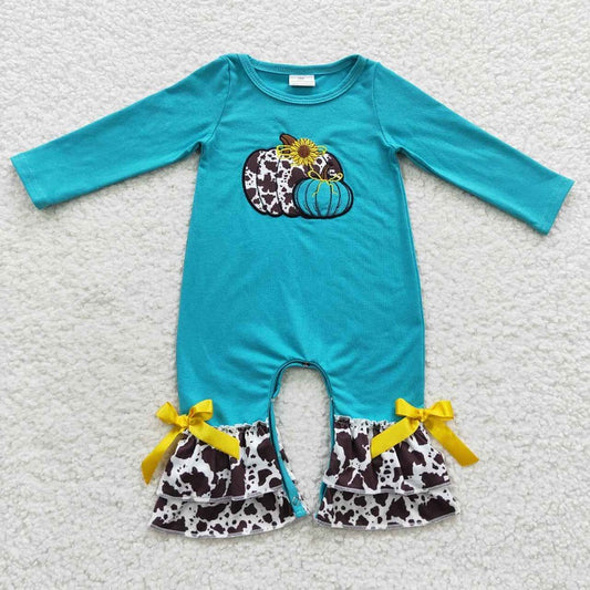 LR0354 Embroidered ink pattern pumpkin teal long-sleeved jumpsuit