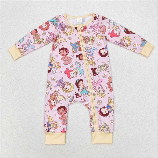 LR0968 Bamboo Cartoon pink and yellow zipper long-sleeved jumpsuit  D 4.16