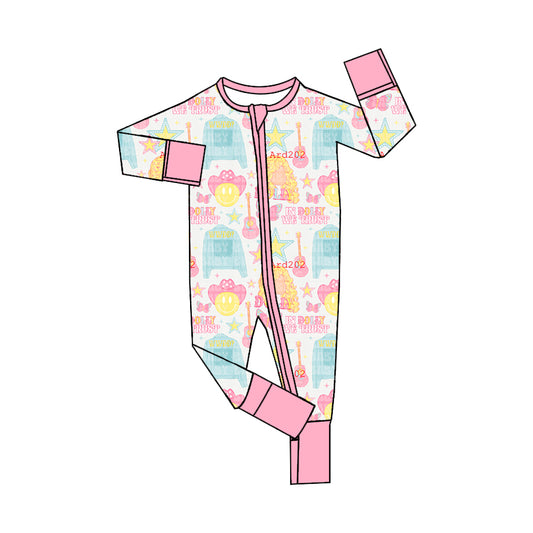 presale LR1122 Smiley Pink Zipper Long Sleeve Bodysuit