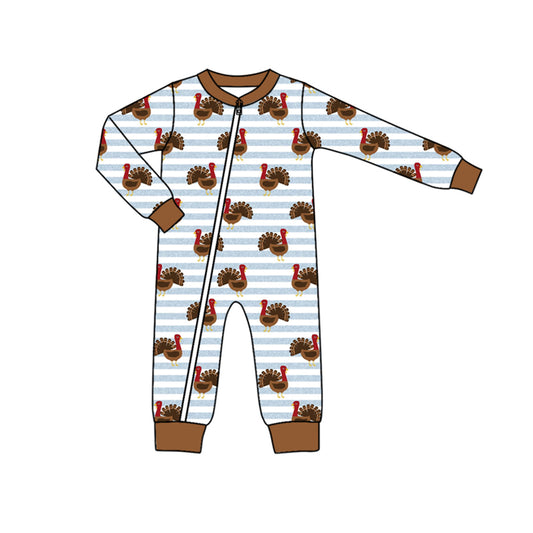 presale LR1191 Turkey Stripe Brown Trim Zipper Long Sleeve Bodysuit