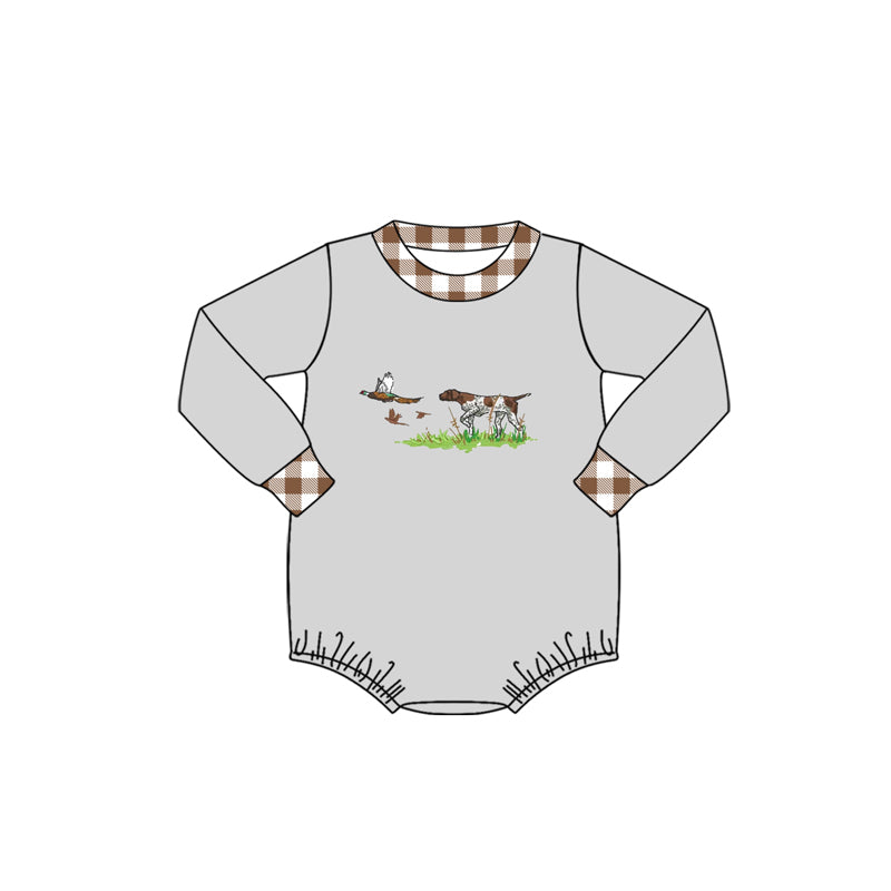 LR1999  Duck Puppy Brown Plaid Grey Long Sleeve Bodysuit
