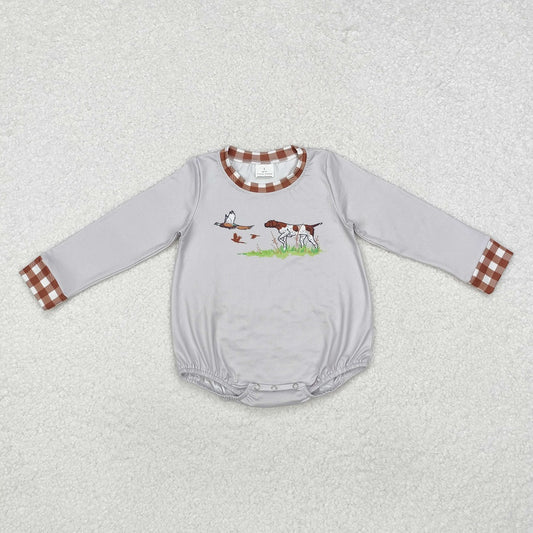 LR1999  Duck Puppy Brown Plaid Grey Long Sleeve Bodysuit