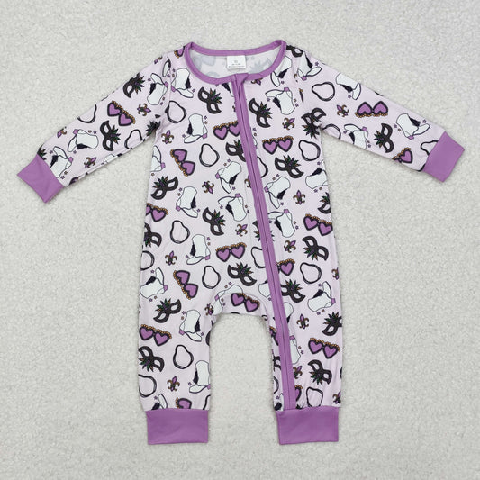 LR2038  Carnival Glasses Purple Zipper Long Sleeve Bodysuit