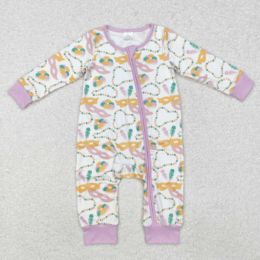 LR2097 Carnival necklace mask purple and white zipper long sleeve jumpsuit