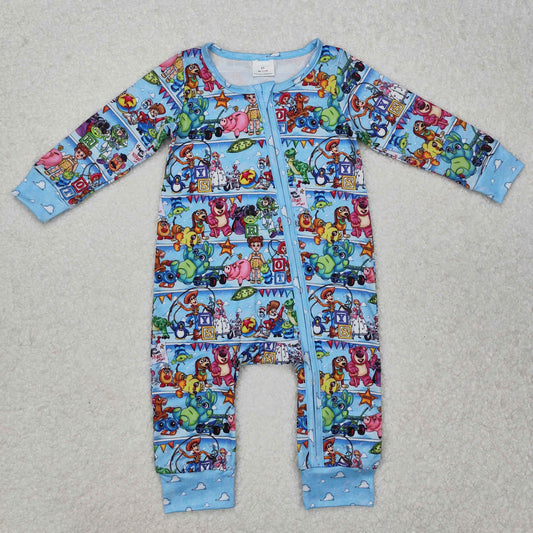 LR2163 Cloud Blue Zipper Long Sleeve Bodysuit