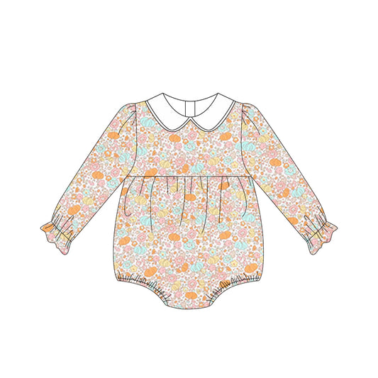 presale LR2199 Baby Girls Long Sleeves Pumpkins Leopard Ruffle Rompers  D 5.14