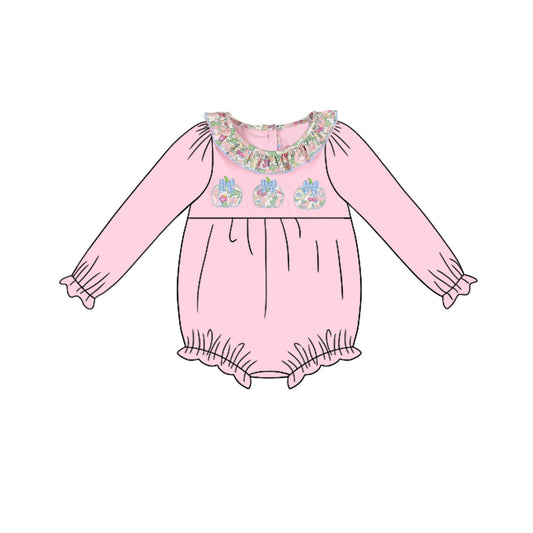 presale LR2200 Baby Girls Pink Long Sleeves Pumpkins Ruffle Rompers  D 5.14
