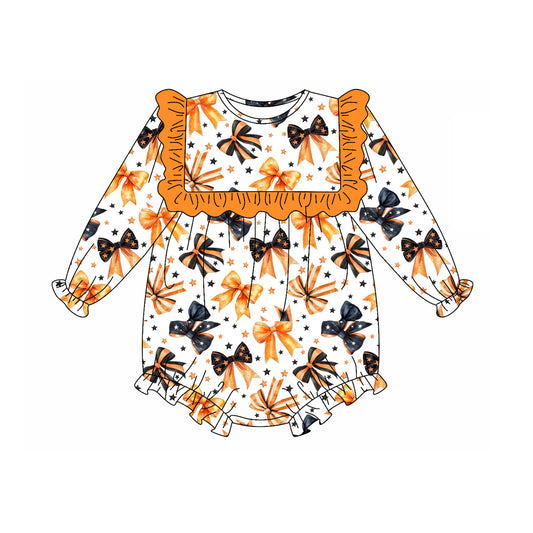 presale LR2207 Baby Girls Long Sleeves Colorful Bows Stars Ruffle Rompers  D 5.14