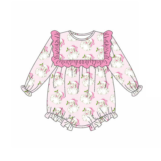 presale LR2208 Baby Girls Long Sleeves Pink Santa Ruffle Rompers  D 5.14