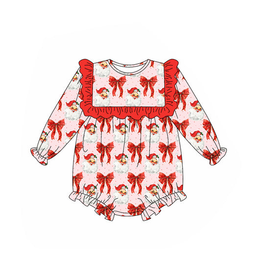 presale LR2210  Baby Girls Long Sleeves Red Santa Bows Ruffle Rompers D 5.14