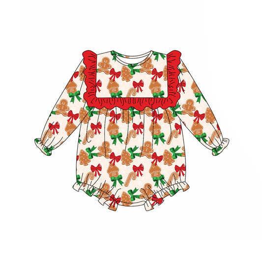 presale LR2214  Baby Girls Long Sleeves Bows Gingerbread Ruffle Rompers D 5.15