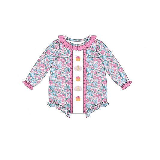 presale LR2219  Long sleeves floral pumpkin turkey girls Thanksgiving romper D 5.16
