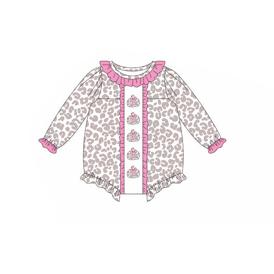 presale LR2220 Long sleeves leopard pumpkin bow girls fall romper  D 5.16