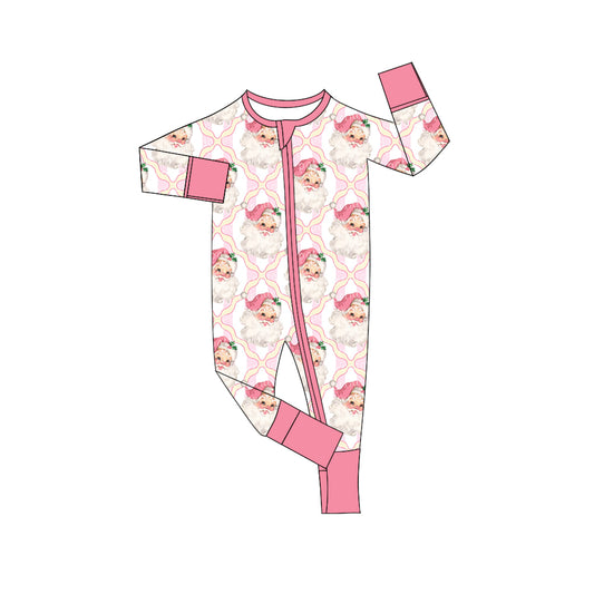 presale  LR2224  Baby Girls Long Sleeves Pink Santa Plaid Zipper Pant Rompers   D 5.16