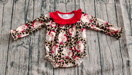 presale LR2237 Baby Girls Long Sleeves Leopard Santa Ruffle Rompers D 5.26