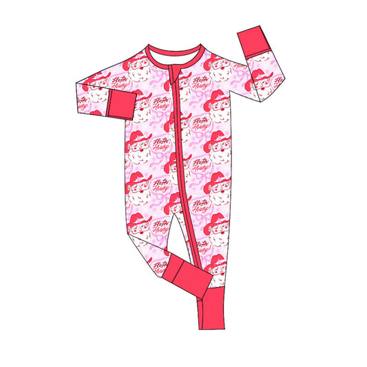 presale LR2243  Baby Girls Pink Long Sleeves Bows Santa Plaid Zipper Rompers D 5.23