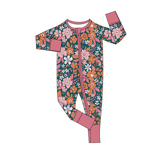 presale LR2244 Baby Girls Lavender Long Sleeves Floral Zipper Rompers D 5.23