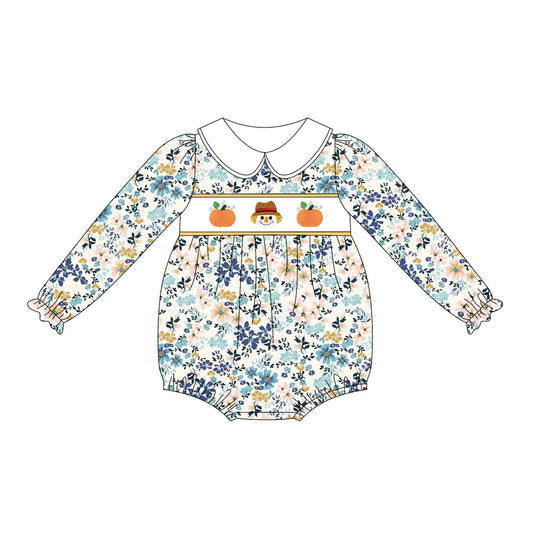 presale LR2246  Baby Girls Long Ruffle Sleeves Pumpkins Floral Rompers D 5.23